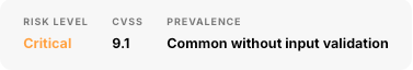 Risk summary bar rating prompt injection Critical, CVSS 9.1, common without input validation