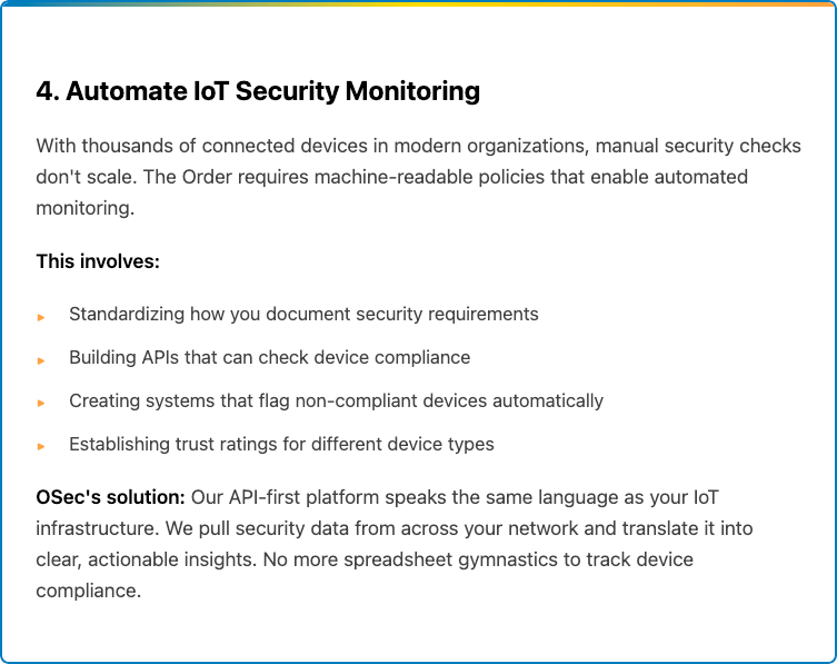 Panel: Automate IoT security monitoring, listing machine-readable policy steps and OSec's API-first solution