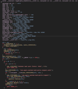 IDA pseudocode of taskgated copying authorization for com.apple.system-task-ports entitlements