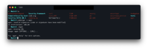 Terminal codesign output for the resigned binary referencing Security.framework