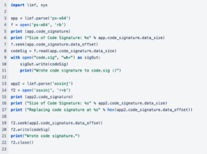 Python proof-of-concept using LIEF to copy ps-x64's code signature onto another binary