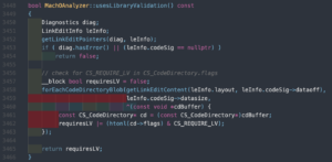 dyld's usesLibraryValidation source checking the code directory's CS_REQUIRE_LV flag
