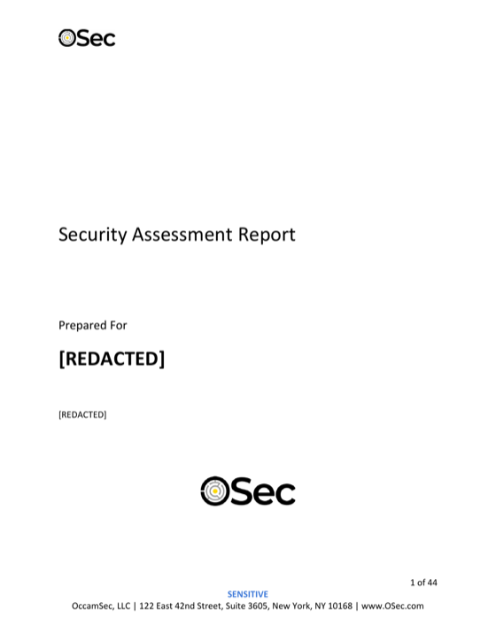 Cover of the External network penetration test sample report