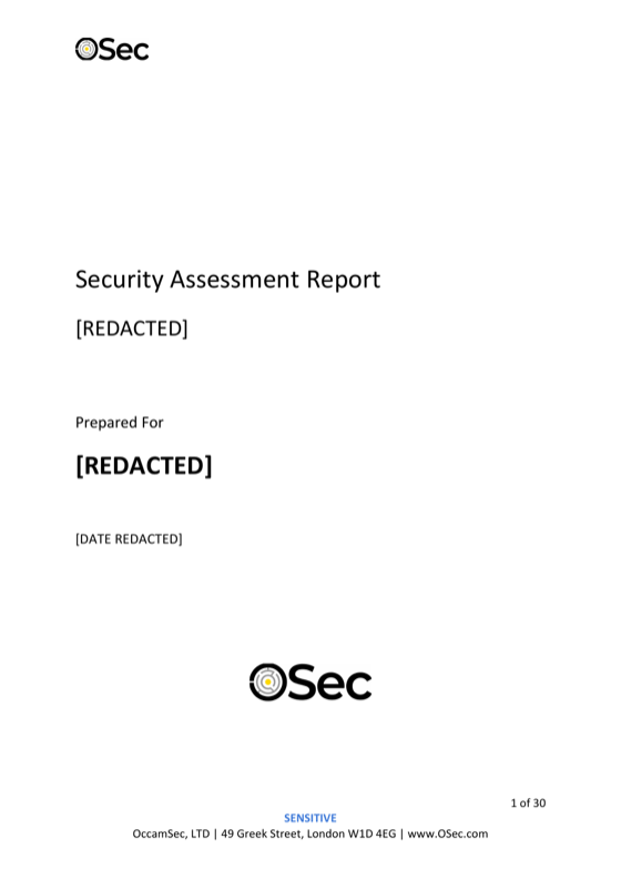 Cover of the Web & mobile application assessment sample report